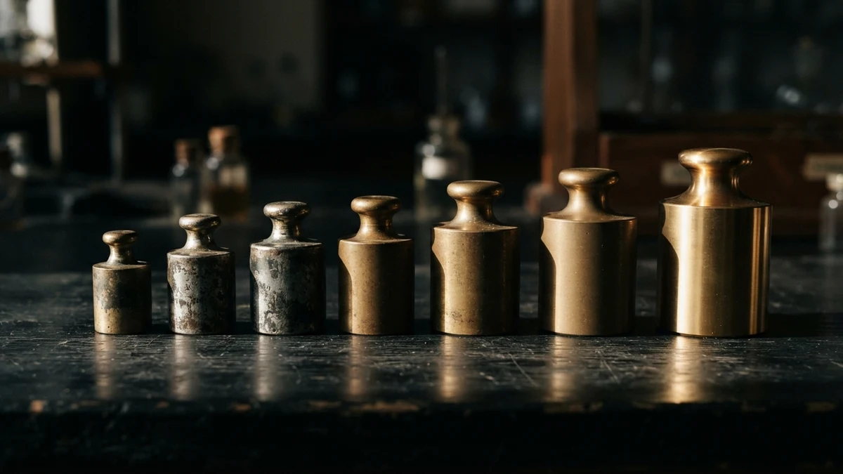 Graduated brass weights, illustrating how a Unicode block predicts font support