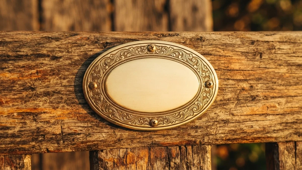 A blank engraved nameplate, illustrating decorating around a name instead of restyling it A blank engraved nameplate, illustrating decorating around a name instead of restyling it