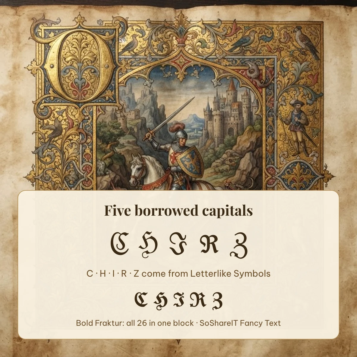 Old English text borrowed capitals C H I R Z
